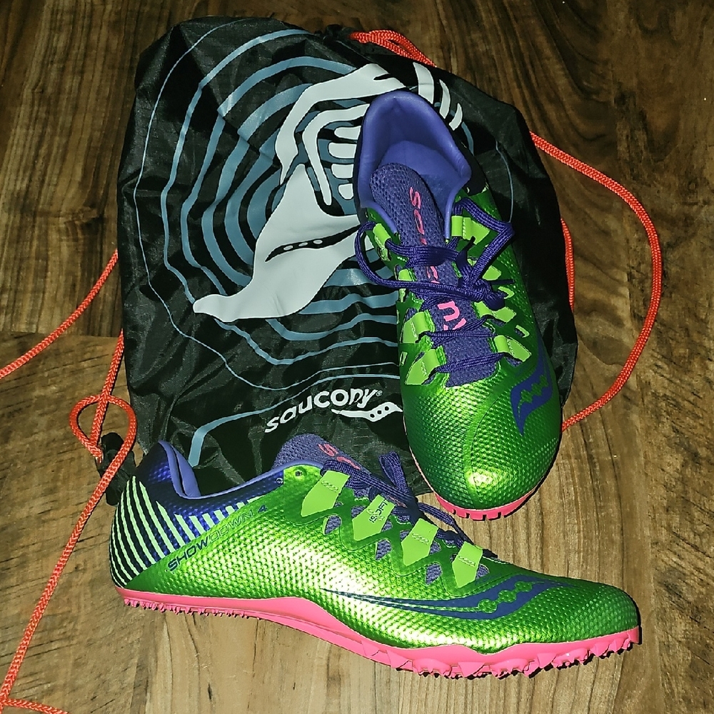 Saucony Showdown 4 Green Purple & Pink Track Spikes